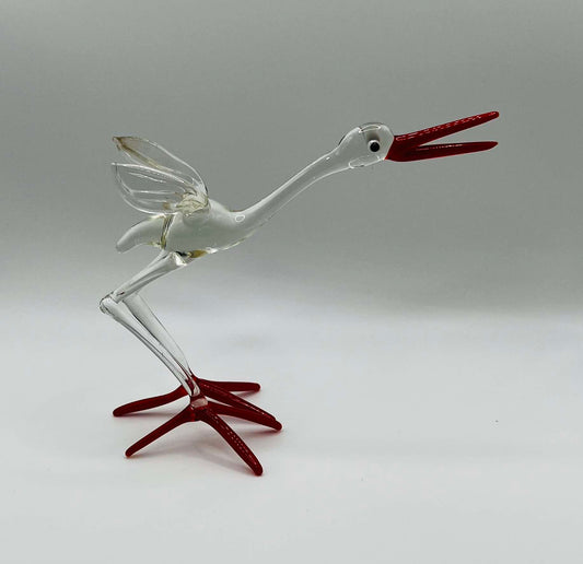 Vintage Two Hand-Blown Glass Birds in the shape of Pelican Stork Flamingo Osterich
