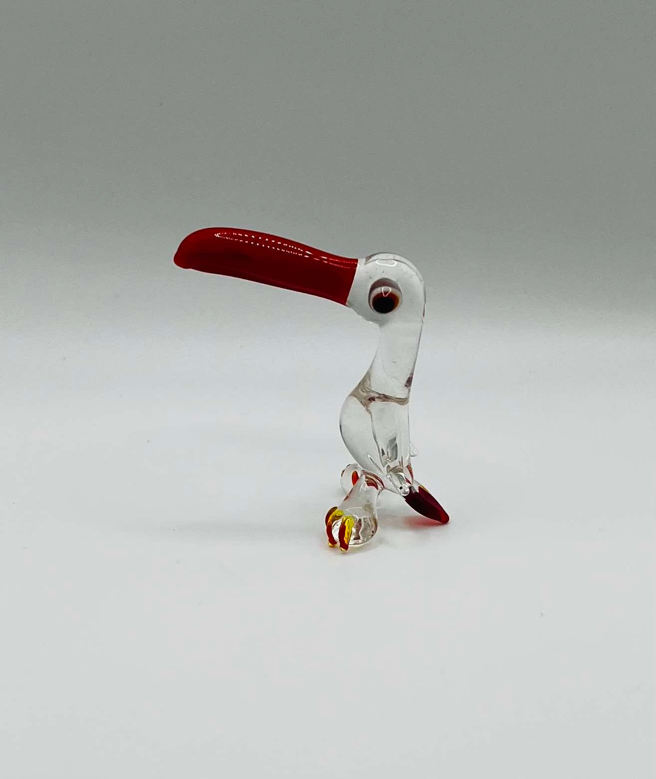 Vintage Two Hand-Blown Glass Birds in the shape of Pelican Stork Flamingo Osterich