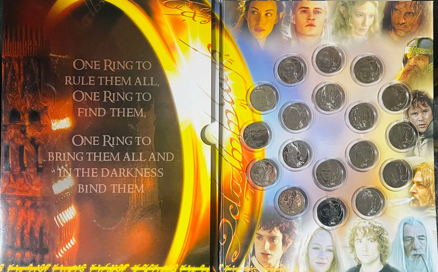 Lords of the Rings 2003 New Zealand BUnc 18-coin 50 Cents LOTR Character Set