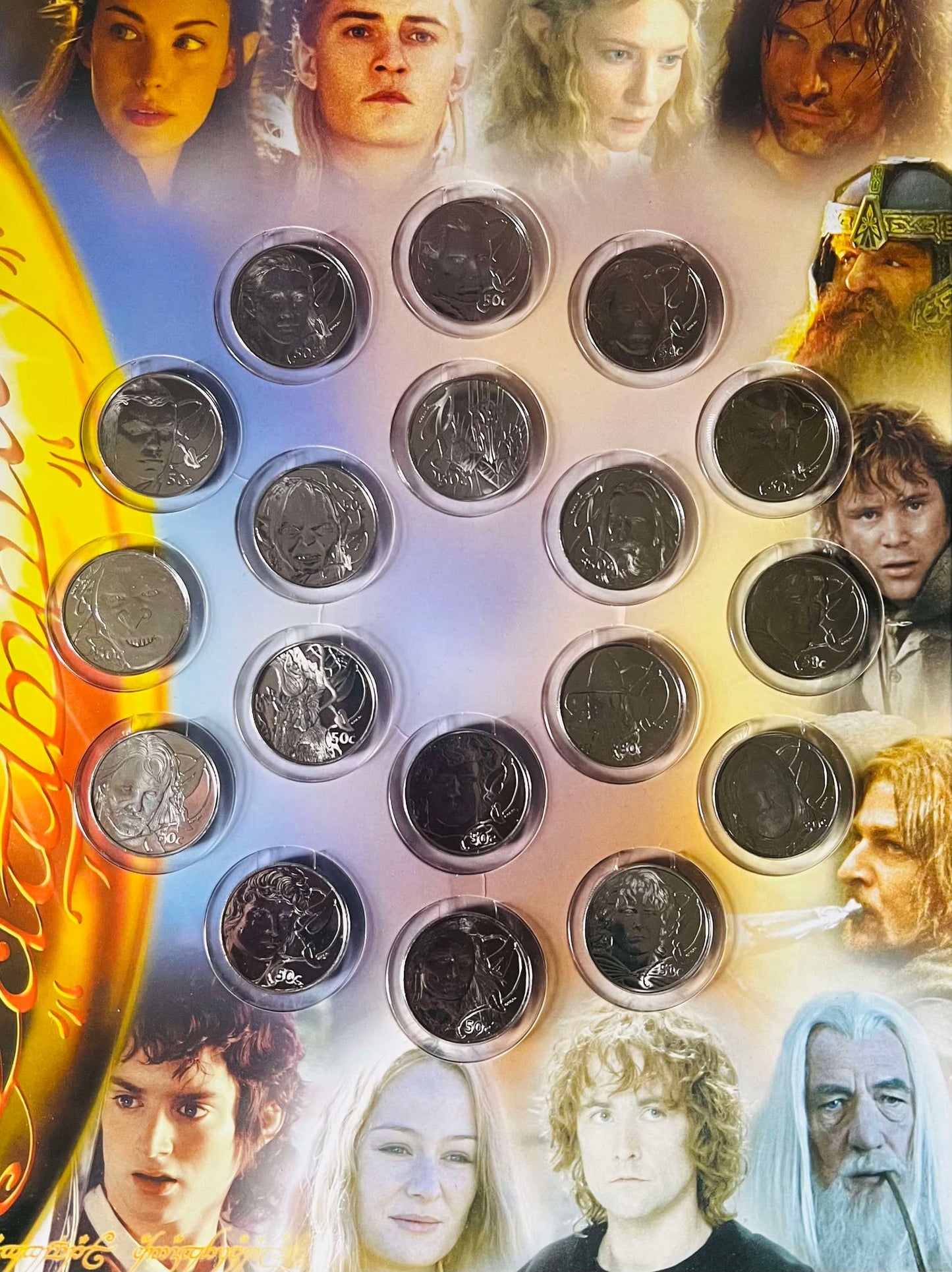 Lords of the Rings 2003 New Zealand BUnc 18-coin 50 Cents LOTR Character Set